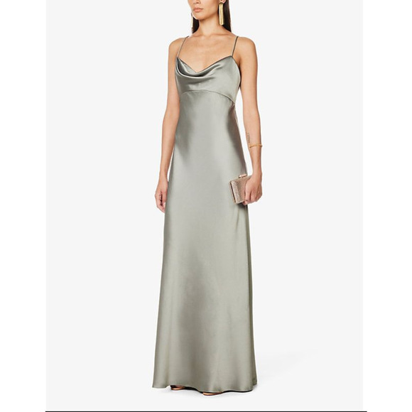 Jenny Yoo Collection Addison Cowl-Neck Satin Maxi Dress 18 Taupe - Picture 1 of 11